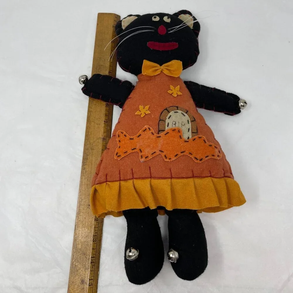 Halloween Target Black Cat Plush Doll Tombstone RIP Folk Art Bells retro Decor